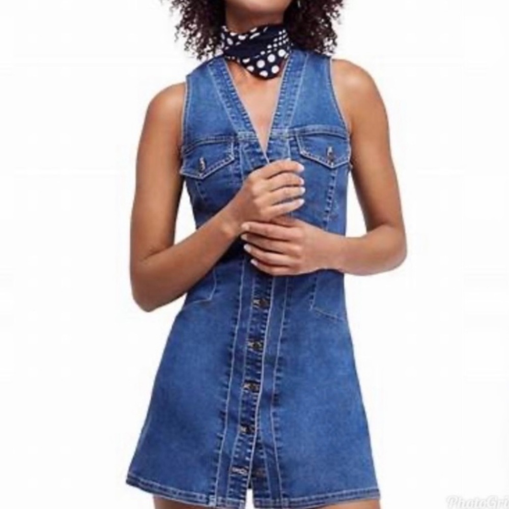 FREE PEOPLE Sleeveless Denim Button-Up Mini Dress